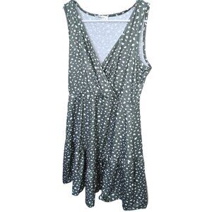 Naggoo Faux Wrap Dress Green White Dalmatian Print Womens Size Medium